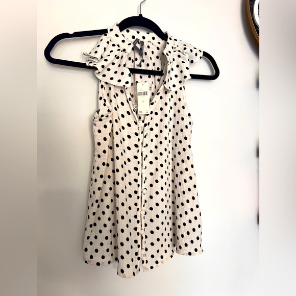 Ruffle Polka Dot Sleeveless Blouse